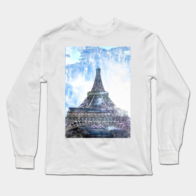 Eiffel Tower Low Angle Sketch. For Eiffel Tower & Paris Lovers. Long Sleeve T-Shirt by ColortrixArt